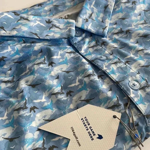 1764 Golf Polo birds clouds All Over Print Performance Mens XL - Picture 6 of 12